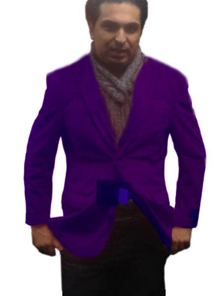 Single-Breasted Fully Lined Men's 2 Btn Notch Collar Velvet Purple