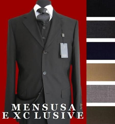 3 Button Vested 3 Piece Super 150's Fine Poly~Rayon three piece suit Available in Many Colors mensusa