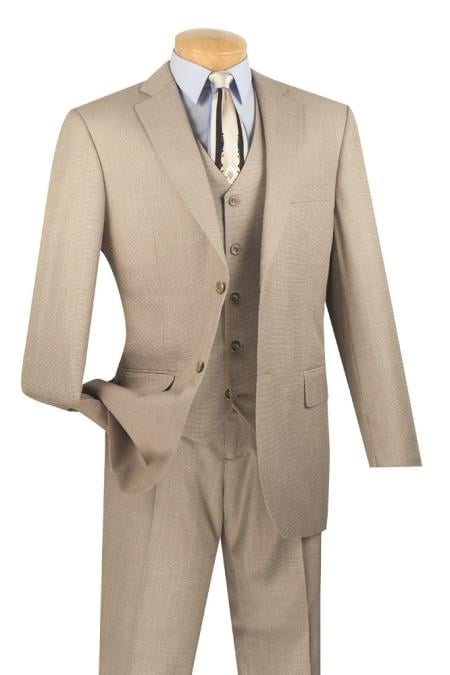 Men's 3 Piece Classic Suitâ€“ Wheat Sand Khaki Beige - Three Piece Suit