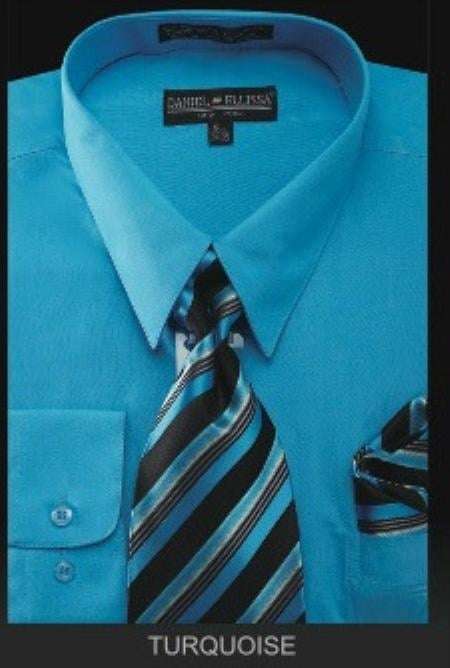 Affordable Clearance Cheap Mens Dress Shirt Sale Online Trendy - Mens Turquoise Dress Shirt PREMIUM TIE - turquoise ~ Light Blue Stage Party Men's Dress Shirt mensusa