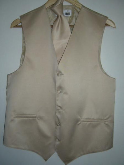 BEIGE (CHAMPANE) DRESS TUXEDO WEDDING Vest ~ Waistcoat ~ Waist coat& TIE SET Buy 10 of same color Tie For $25 Each - Men's Neck Ties - Mens Dress Tie - Trendy Mens Ties mensusa