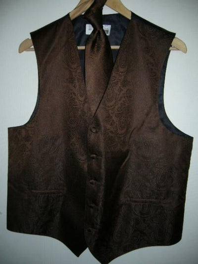 BROWN DRESS TUXEDO WEDDING Vest ~ Waistcoat ~ Waist coat & TIE SET Buy 10 of same color Tie For $25 Each - Men's Neck Ties - Mens Dress Tie - Trendy Mens Ties mensusa