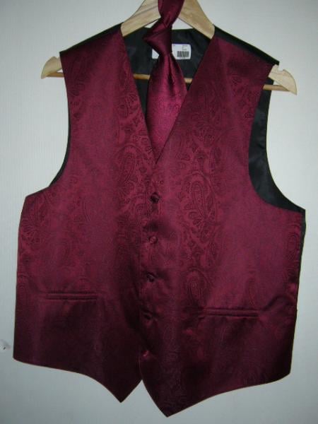 BURGANDY DRESS TUXEDO WEEDING Vest ~ Waistcoat ~ Waist coat & TIE SET Buy 10 of same color Tie For $25 Each - Men's Neck Ties - Mens Dress Tie - Trendy Mens Ties mensusa