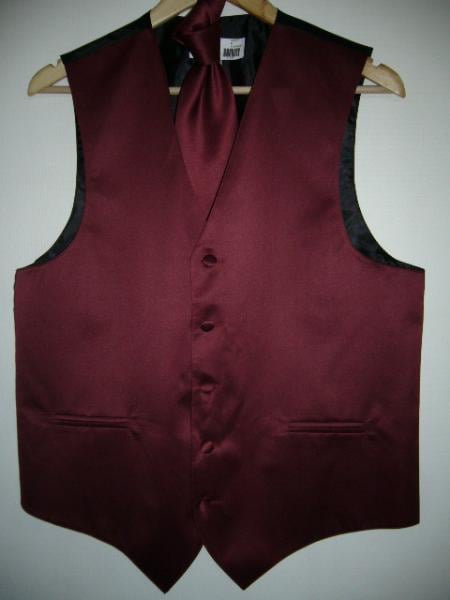 BURGANDY GROOMSMEN DRESS TUXEDO WEDDING Vest ~ Waistcoat ~ Waist coat & TIE SET Buy 10 of same color Tie For $25 Each - Men's Neck Ties - Mens Dress Tie - Trendy Mens Ties mensusa