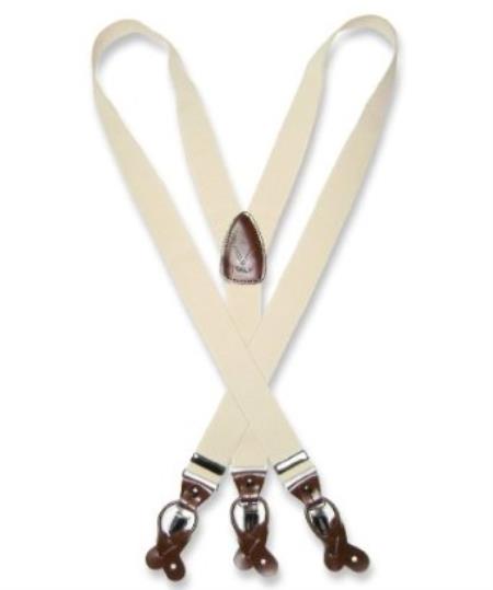 Men's Beige Suspenders For Men Y Shape Back Elastic Button & Clip Convertible