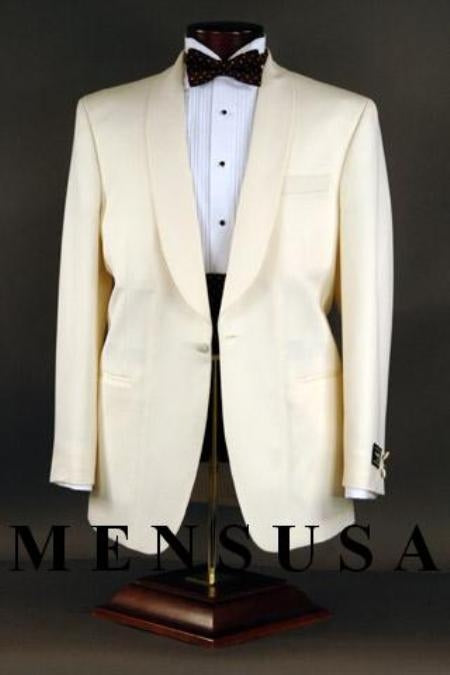 Best Quality Superfine 120's 1-button Shawl , Color: Ivory mensusa