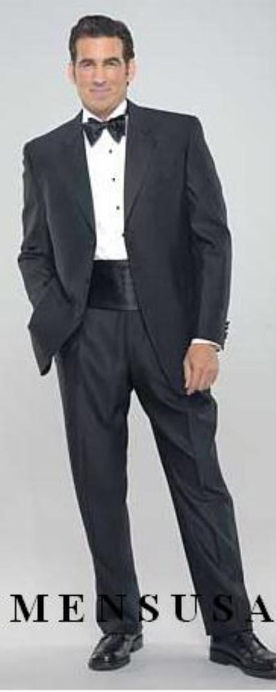 Black 2 Button Tuxedo Super 140's Wool Jakcet + Pants + Shirt + Bow Tie + Any Color of your Choice CUMMERBUNDS - mensusa