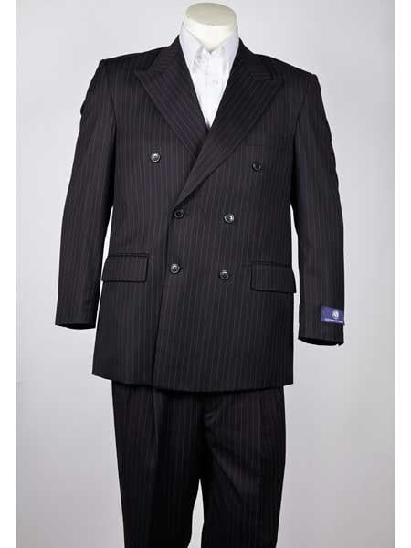 Classic Fit Black 6 Button Men's Pinstripe Double Breasted Peak Lapel Suit main image 1