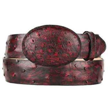 Original Black,Cherry Ostrich Full Quill Skin Western Style Belt