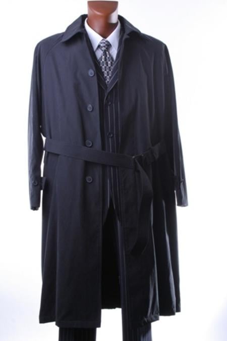 All Weather Men's Dress Coat Belted Rain Coats ~ Long full Maxi length Trench Coats Black Long Style