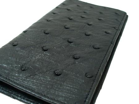 Men's Genuine Exotic Animal Skin Ostrich Checkbook - Black