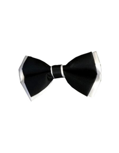 Men's Black/White Polyester Satin dual colors classic Bowtie - Men's Neck Ties - Mens Dress Tie - Trendy Mens Ties
