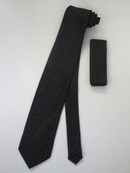 Neck Tie Set Black With Gray Design - Men's Neck Ties - Mens Dress Tie - Trendy Mens Ties