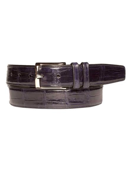 Mezlan Belts Brand Men's Genuine World Best Alligator ~ Gator Skin / Calfskin Blue Skin Belt