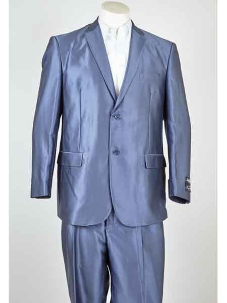 Men's Summer Blue 2 Button Polyester Suit