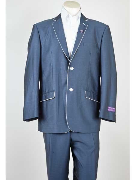 Men's Navy Tuxedo - Blue Tuxedo Suit With White Trim Lapel Slim Fit Wedding Suit - Prom 2026 Suit