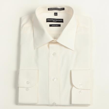 Off White Cream Convertible Cuff Big & Tall Shirt 18 19 20 21 22 Inch Neck Men's Dress Shirt