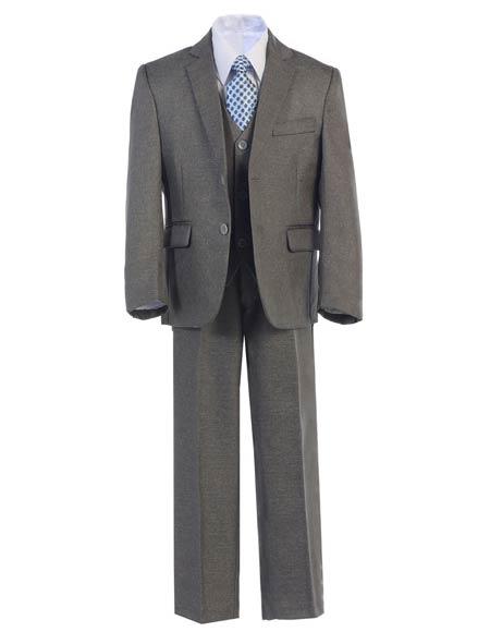 Boy's Toddler Suit Kid Teen 2 Button Polyester Formal Vested Dress Suit Medium Grey