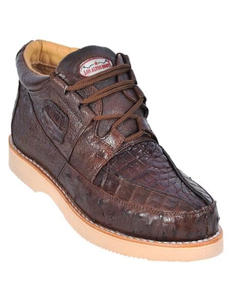 Los Altos Boots Men's Stylish Brown Genuine Caiman & Ostrich Skin Casual Dress Sneaker