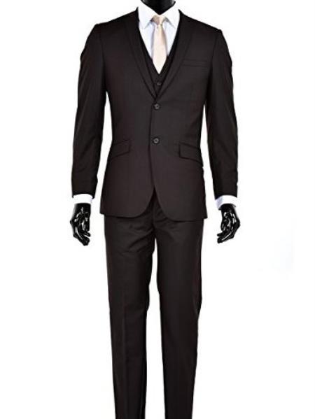 Men's Slim Fit 2 Button Vested Suit Brown