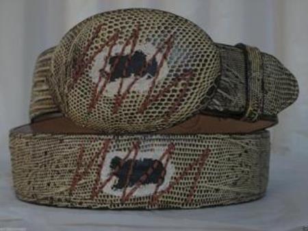 Genuine patched Rustic Brown Lizard Teju Western Cowboy Belt