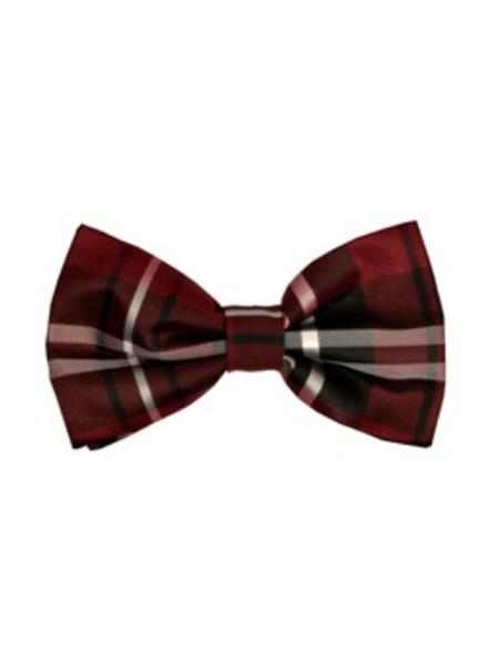 Men's Burgundy ~ Wine ~ Maroon Color ~ Wine ~ Maroon Color and Black Plaid Pattern Bowtie-Men's Neck Ties - Mens Dress Tie - Trendy Mens Ties