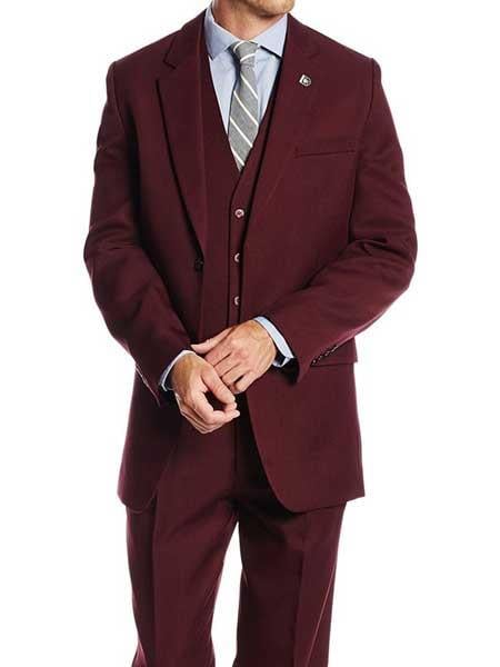 Shiny Burgundy Vested Suit - 3 Pieces Maroon Flashy Suit
