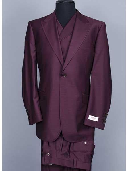 3 Piece Suit Vested 1 Button Suit Wide Leg Pants Big Peak Lapel 100% Wool Full Cut  Vest Burgundy ~ Wine ~ Maroon   Burgundy Suit main image 0