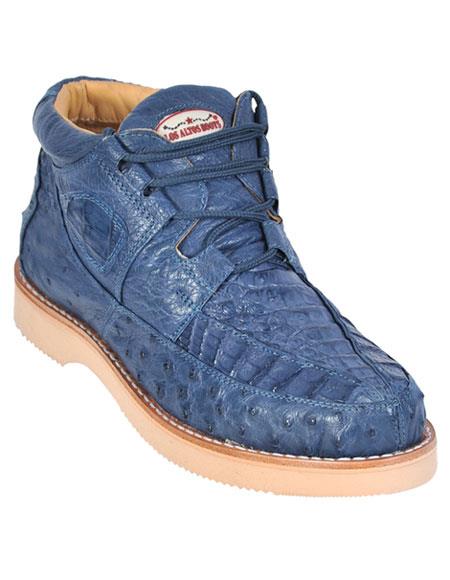 Los Altos Boots Men's Stylish Blue Jean Genuine Caiman & Ostrich Skin Casual Dress Sneaker