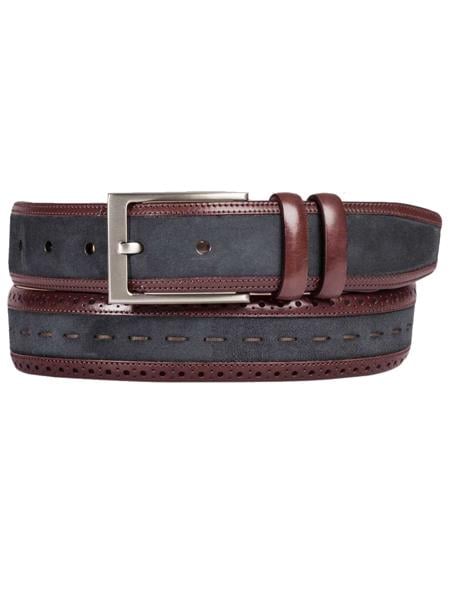 Mezlan Belts Brand Men's Genuine Calfskin Burgundy / Grey Skin Belt