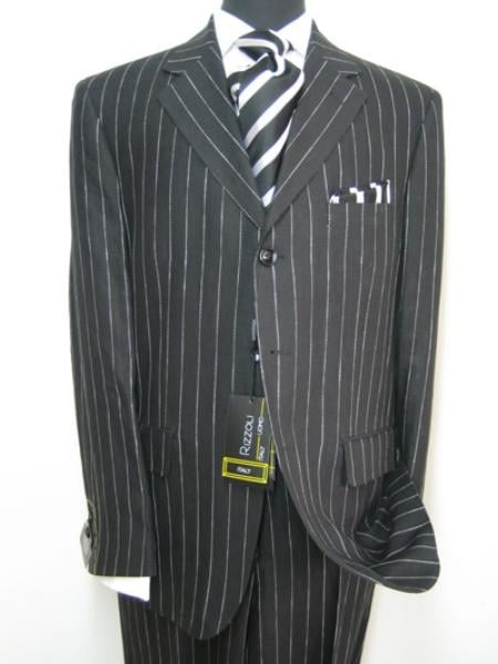 Black 120's Super fine rayon fabric Chalk Bold Pinstripe 1920's 30's Fashion Look Available in 2 or 3 buttons Style Regular Classic Cut main image 0