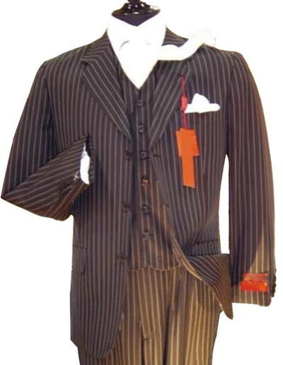 Chalk Bold Pinstripe Vested three piece 1920's 30's Fashion Look 3 ~ Three Pi - mensusa