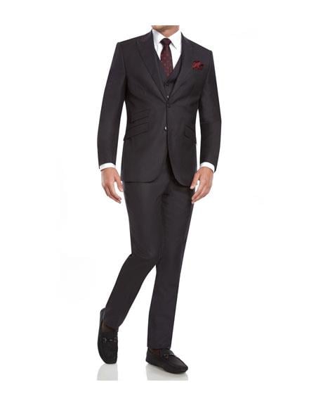 Men's 3 Piece  2 Button Charcoal Slim Fit Suits
