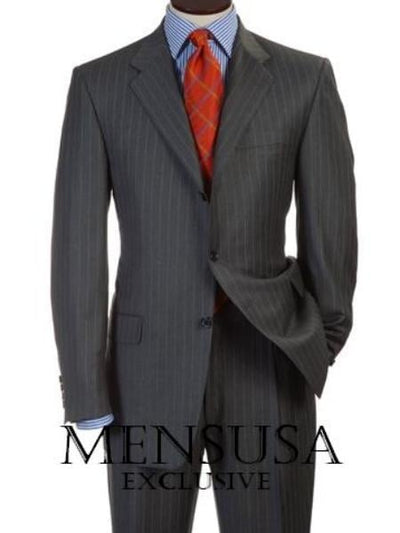 Charcoal/PS Men's Charcoal Gray Pinsripe Three - 3 Buttons Style Double Vent Men's Suits Dress premier quality italian fabric - Color: Dark Grey Suit - mensusa