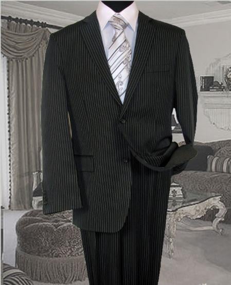 Men's 2 Button Slim Fit Dark Navy Pinstripe affordable Cheap Priced Business Suits Clearance Sale online sale main image 1