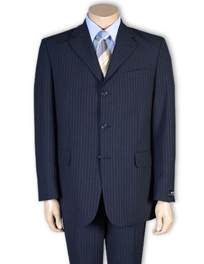 Cheap Priced Men's Dress Suit For Sale normal Black Pinstripe 2or3or4 Button Style Light Weight On Sale Dark Blue Suit - mensusa