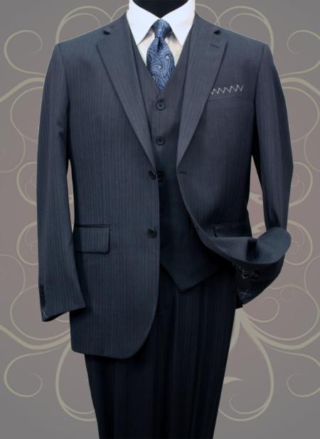 Classic 3PC 2 Button Dark Navy - Dark Blue Suit Color - Three Piece Su ...