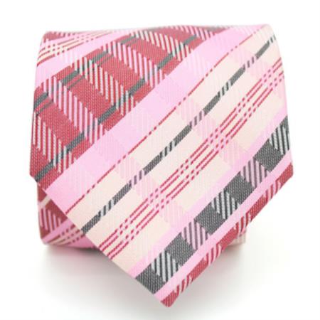 Classic Slim Pink Glen Necktie with Matching Handkerchief - Tie Set - Men's Neck Ties - Mens Dress Tie - Trendy Mens Ties