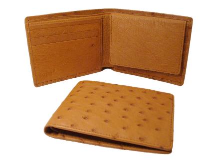 Men's Genuine Exotic Animal Skin Ostrich Wallet - Black Trifold