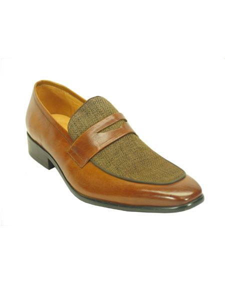 Men's Carrucci Denim Slip On Leather Cognac Fashionable Stylish Dress Loafer