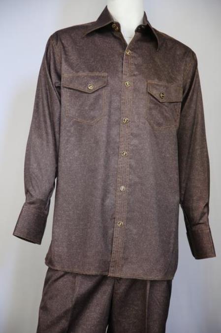 Men's Sharkskin Long Sleeve Dual Pockets Casual Two Piece Walking Outfit For Sale Pant Sets Suit Copper