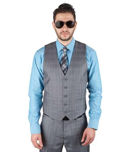 Cotton Blend 5 Button Plaid Grey Fashionable Dress Dress Tuxedo Wedding Vest ~ Waistcoat ~ Waist coat