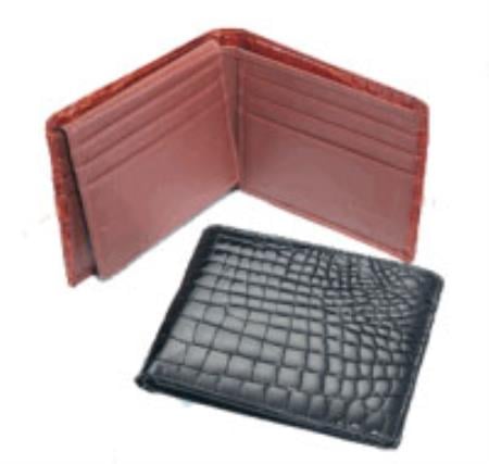 Men's Genuine Exotic Animal Skin Crocodile Billfold Black,Cognac,Chocolate