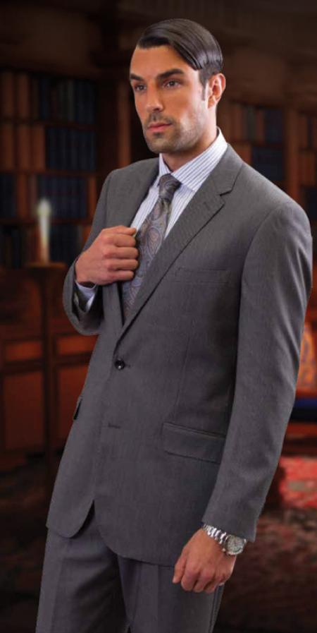 Cut Style Jacket & Pants CLASSIC SLIM FIT 2 PIECE 2 BUTTON Men's SUIT Pick Stitched 100% Super 150'S Dark Gray mensusa