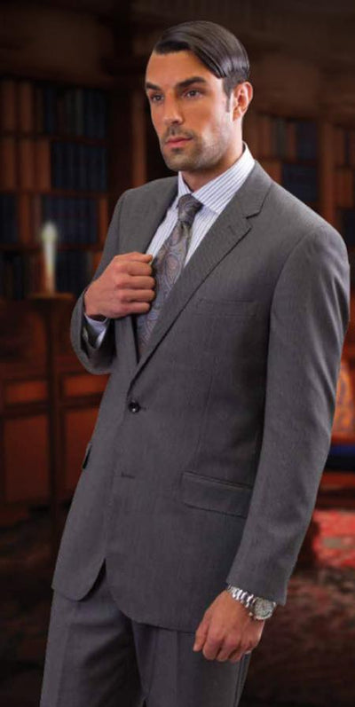Cut Style Jacket & Pants CLASSIC SLIM FIT 2 PIECE 2 BUTTON Men's SUIT Pick Stitched 100% Super 150'S Dark Gray mensusa