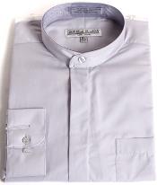Oriental Mao Chines Style No Collar Men's Daniel Ellissa Mandarin Style Banded Collar Grey fashion Dress Preacher Round Style collarless Men's Dress Shirt