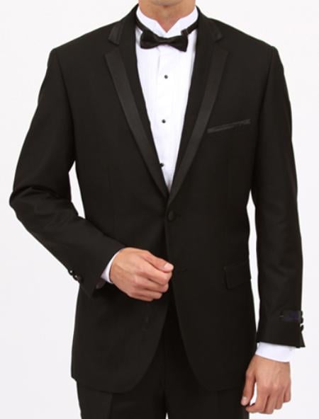 Men's Skinny Solid Black Slim Fit 1 Button Tuxedo with Side Vents Slim Fit Black Tuxedo - Skinny Fit Tuxedo