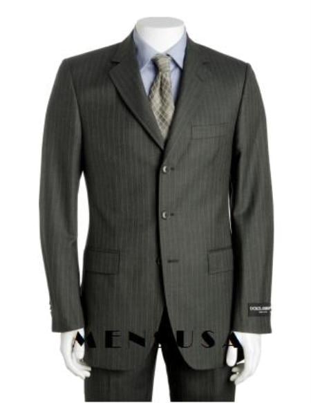 Notch Collar Pleated Pants Executive Classic Stripe ~ Pinstripe Charcoal Suit 2RS-16 main image 1