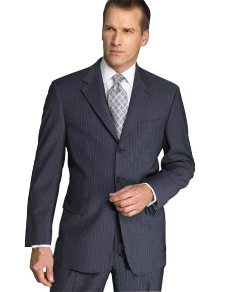 Dark Navy With Small Pinstripe Super 140's premier quality three buttons style italian fabric Suit - mensusa