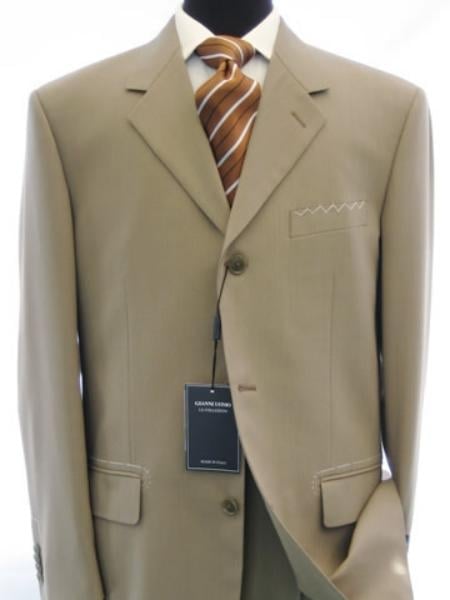 Dark Tan ~ Beige 100% Worsted Higher Quality Available in 2 or Three ~ 3 Buttons Style Regular Classic Cut Light Men's Suits - mensusa
